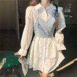 Women Sweet Elegant Mini Shirt Dress + Jean Vest 2023 Summer Fashion Outfits