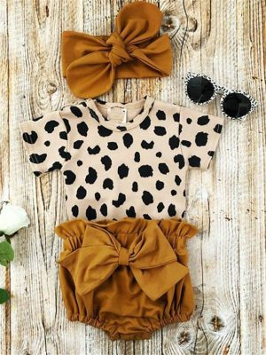Newborn Toddler Baby Girls Clothes Sets Leopard Print 3pcs 2023 Spring Summer Outfits