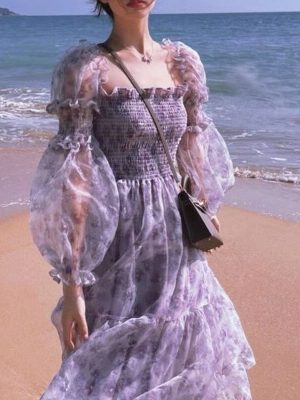 2021-Summer-Lace-Elegant-Midi-Dress-Women-Puff-Sleeve-Square-Collar-Boho-Beach-Floral-Dress-Female-1