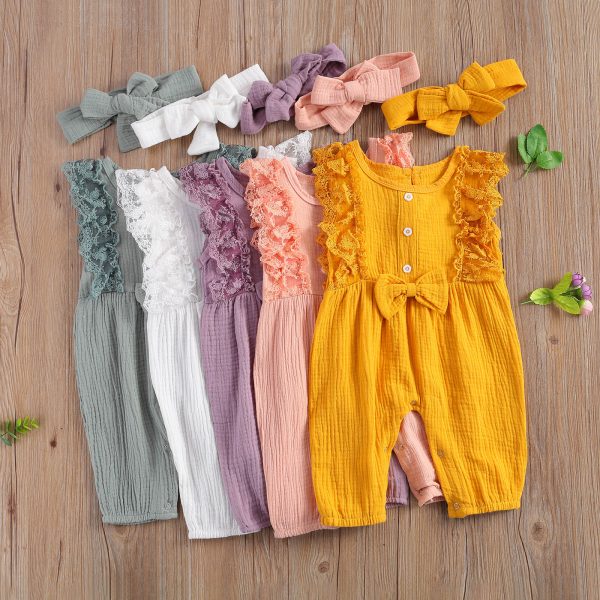 Newborn Infant Baby Girls Clothes Sleeveless Lace Romper 2023 Spring Summer Outfits