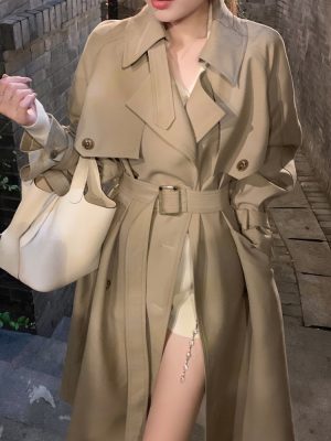 Women Long Sleeve Trench Midi Dress Coat 2023 Spring Fashion Outfits