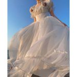 Women French White Princess Dress summer bow mid-length Dress