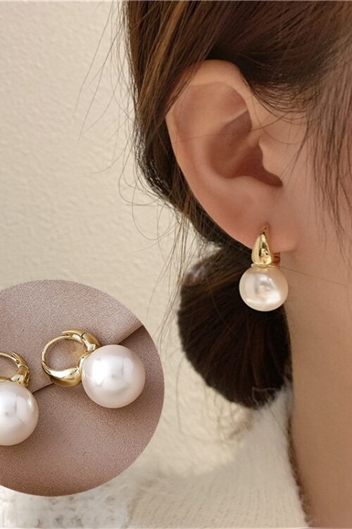 Women Cute Pearl Studs Hoop Earrings Minimalist Tiny Huggies Jewelry