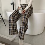 Women Wide Leg Korean Style Checkered Pants 2023 Summer Fashion Outfits