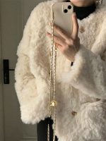 Women Button Chic Elegant Lambswool Faux Fur Jackets 2023 Spring Fashion Outfits