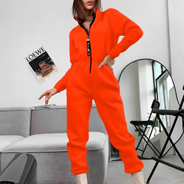 2023 Female Hoodies Jumpsuits One Piece Outfit Warm Fleece Sport Jumpsuit