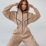 2023 Female Hoodies Jumpsuits One Piece Outfit Warm Fleece Sport Jumpsuit