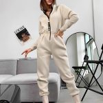 2023 Female Hoodies Jumpsuits One Piece Outfit Warm Fleece Sport Jumpsuit