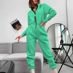 2023 Female Hoodies Jumpsuits One Piece Outfit Warm Fleece Sport Jumpsuit