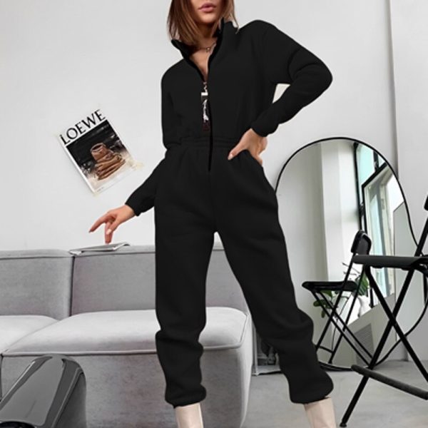 2023 Female Hoodies Jumpsuits One Piece Outfit Warm Fleece Sport Jumpsuit