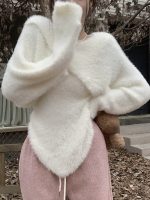 Women 2023 Spring French Sweet Knitted Sweater Women Faux Fur 2 Piece Set