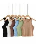 Summer New Arrival Solid Color Knitted Sexy Round Neck Tight-fitting Sleeveless Tanks