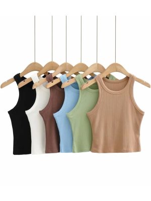 2023-Summer-New-Arrival-Solid-Color-Knitted-Sexy-Round-Neck-Tight-fitting-Sleeveless-Tanks-1