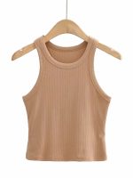 Summer New Arrival Solid Color Knitted Sexy Round Neck Tight-fitting Sleeveless Tanks