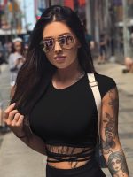 Women Black Short T-Shirts Sexy Crop Tops 2024 Spring Summer Outfits