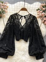 Women Black/White/Brown Sexy Lace Blouse 2023 Summer Fashion Outfits