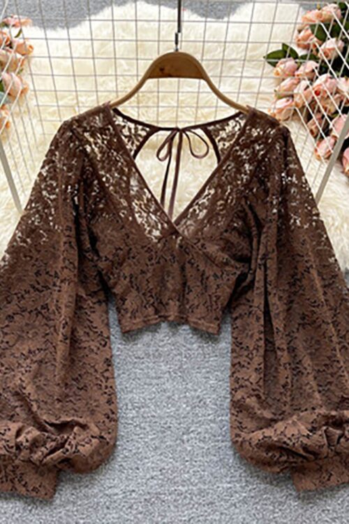 Women Black/White/Brown Sexy Lace Blouse 2023 Summer Fashion Outfits