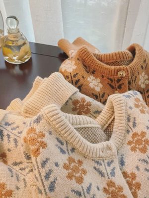 Women Autumn Cardigan Sweet Knitted Sweater Cozy Preppy Cute Holiday Loose Knitwear Coat
