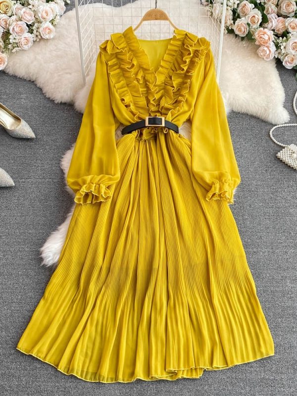 Women Pleated Red/Purple/Yellow Maxi Dress 2023 Summer Fashion Outfits