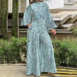 Autumn Winter Abstract Print Romper Elegant Women High Street Loose Jumpsuit Ladies Fashion Pocket Wide-Leg Pants Playsuit Mujer