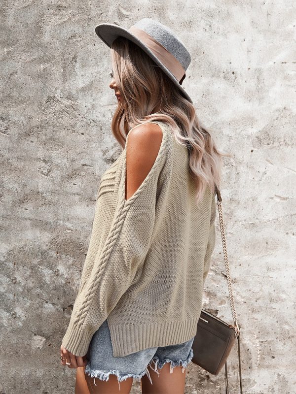 Autumn Winter Solid Color Off Shoulder Pullover Sweater Women