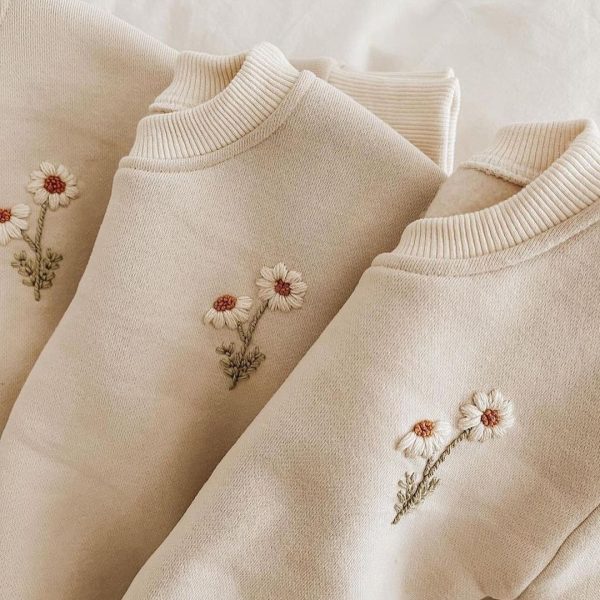 Baby Girls Clothes Set Fleece Embroidery Daisy Pullover Sweatshirt+Jogger Pants