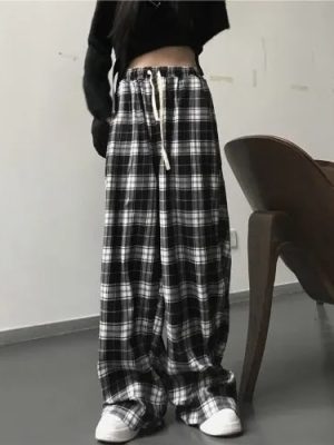 Black-and-White-Plaid-pants-Oversize-New-Women-Casual-Loose-Wide-Leg-Trousers-Ins-Retro-Teen-1