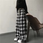 Women Black and White Oversized Plaid Pants 2023 Spring Summer Outfits