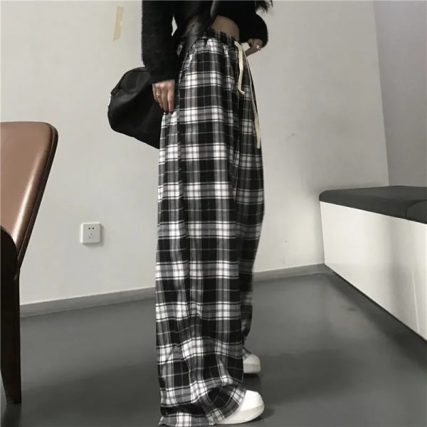 Women Black and White Oversized Plaid Pants 2023 Spring Summer Outfits