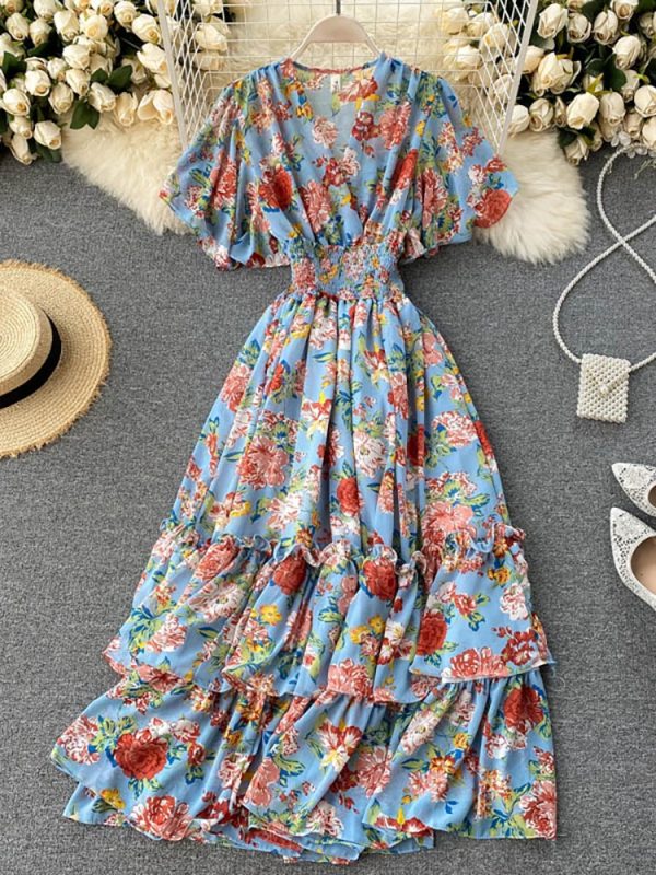 Women Bohemian Floral Printed Long Dress 2023 Summer Fashion Outfits