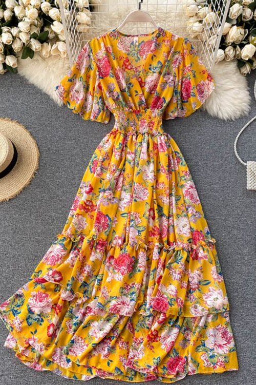 Women Bohemian Floral Printed Long Dress 2023 Summer Fashion Outfits