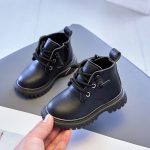Solid British Boots Girls Fashion Warm Short Boots Baby Quality Leather Shoes