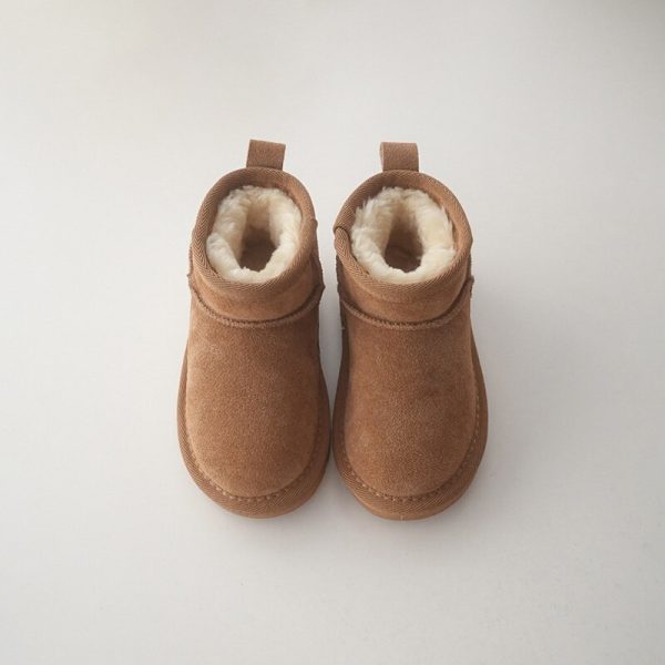 Children Winter Snow Boots Baby Cow Suede Upper Warm Boots With Thick Plush Boys Girls High-top Snow Boots For Cold Weather