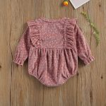 Cute Baby Corduroy Floral Print Long Sleeve Romper Jumpsuit