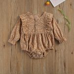 Cute Baby Corduroy Floral Print Long Sleeve Romper Jumpsuit