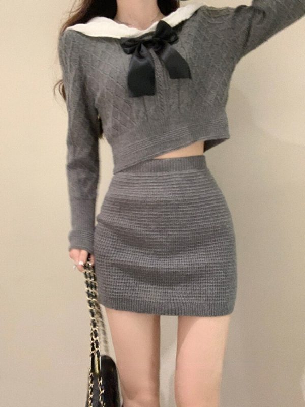 Women Knitted Sweater + Mini Skirts 2023 Summer Fashion Outfits