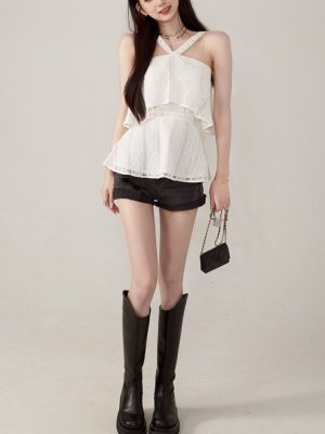 Elegant-Sleeveless-Blouse-Women-Sexy-Lace-Slim-Corset-Vest-Office-Lady-Casual-Korea-Clothing-White-Shirt-1