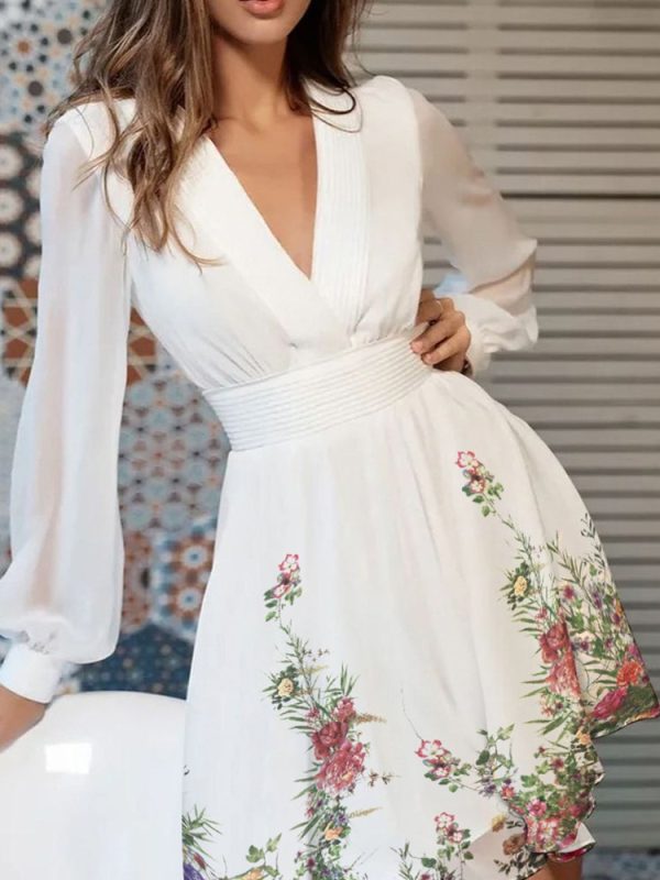 Women Floral Print Long Sleeve V Neck Casual Dress 2023 Summer Fashion Outfits Trends
