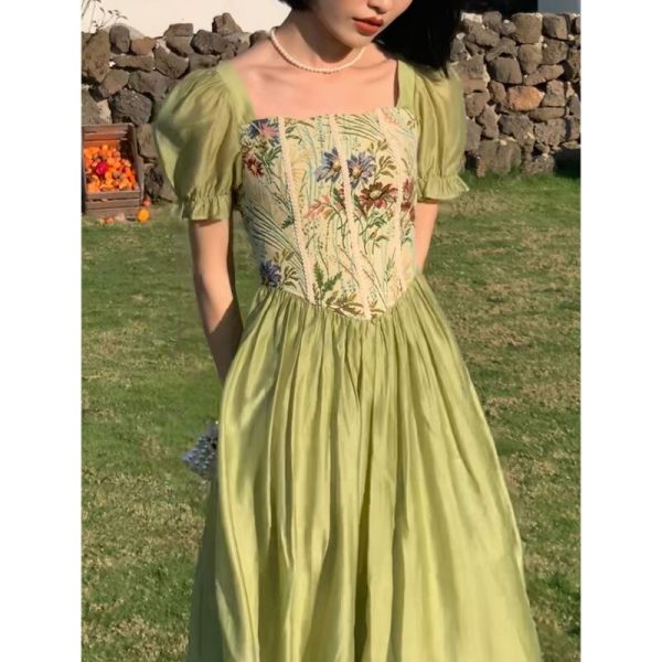 Women French Style Ink Green Maxi Dress Summer Outfits