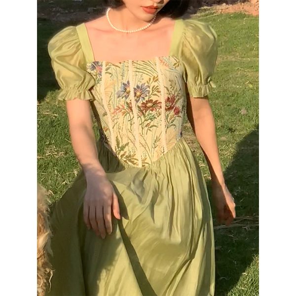 Women French Style Ink Green Maxi Dress Summer Outfits