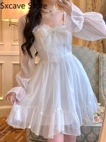 Women French Sweet Fairy Lolita Dress Long Sleeve Lace Y2k Mini Dress