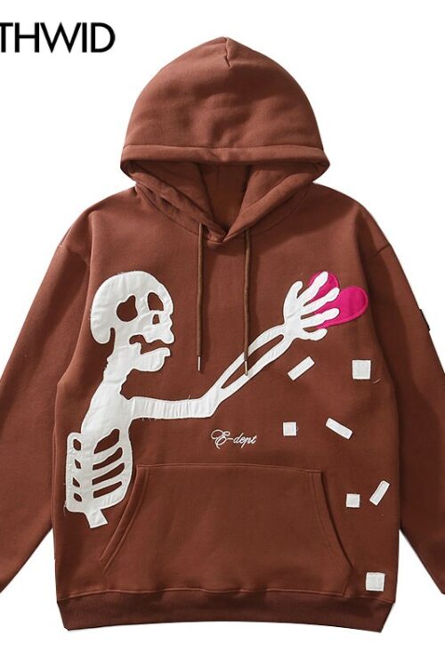 Hip Hop Streetwear Hoodie Sweatshirt Skeleton Patch Fleece Hooded Spring Outfits