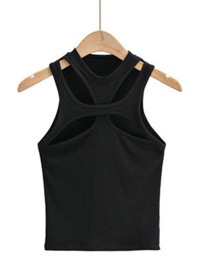 Girls-New-Asymmetrical-Hollow-Solid-Color-Knitted-Round-Neck-Short-sleeved-Summer-Sexy-Vest-on-The-1