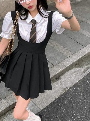 HOUZHOU-Black-Pleated-Mini-Dress-Women-Kawaii-Vintage-Preppy-Style-High-Waist-Sleeveless-Strap-Dress-for-1
