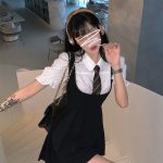 Girls Black Pleated Mini Dress Women Kawaii Vintage Preppy Style High Waist Sleeveless Strap Dress