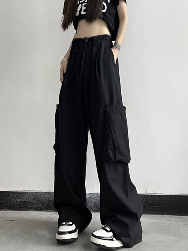 Gothic Punk Parachute Pants Women Harajuku Pockets White Cargo Trousers