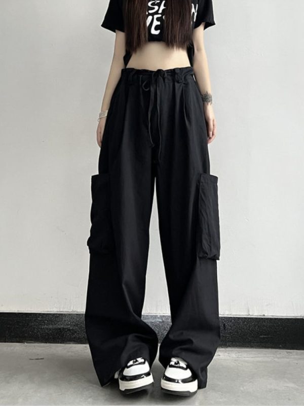 Gothic Punk Parachute Pants Women Harajuku Pockets White Cargo Trousers