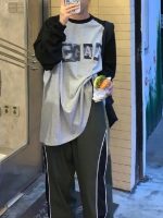 Grunge Long Sleeve Gray Tshirts Women Harajuku Vintage 90s Graphic T Shirts Female Kpop Streetwear Sweatshirts