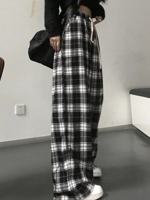 HOUZHOU-Harajuku-Oversize-Plaid-Pants-Women-Korean-Fashion-Black-White-Checked-Trousers-For-Female-Fall-2022-1