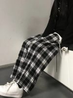Harajuku Oversize Plaid Pants Women Korean Fashion Black White Checked Trousers
